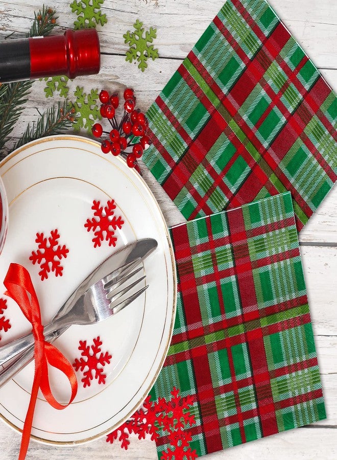 Whaline 100 Pack Christmas Paper Napkins Buffalo Plaid Pattern Disposable Napkins Christmas Red Green Checkered Decorative Napkins for Holiday Dinner Party Supplies, 6.5 x 6.5 Inch - Image 5